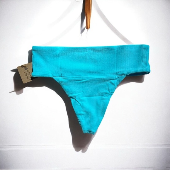 🌻NEW w.Tag Free People x Toast Turquoise Signature Banded Waist Bikini Bottom S - Picture 2 of 14